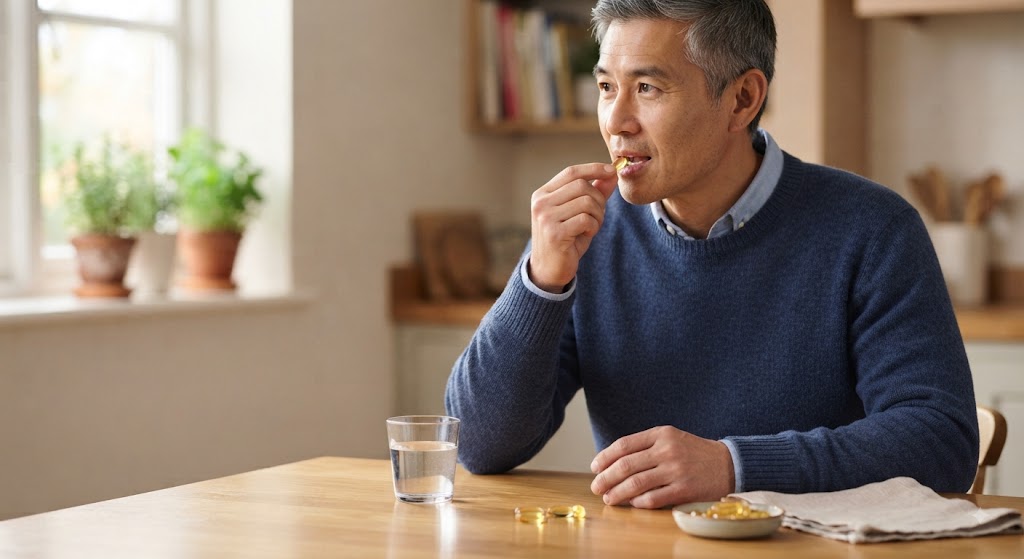 Dầu cá mang lại nhiều lợi ích tiềm năng cho sức khỏe nam giới. Ảnh minh hoạ AI.