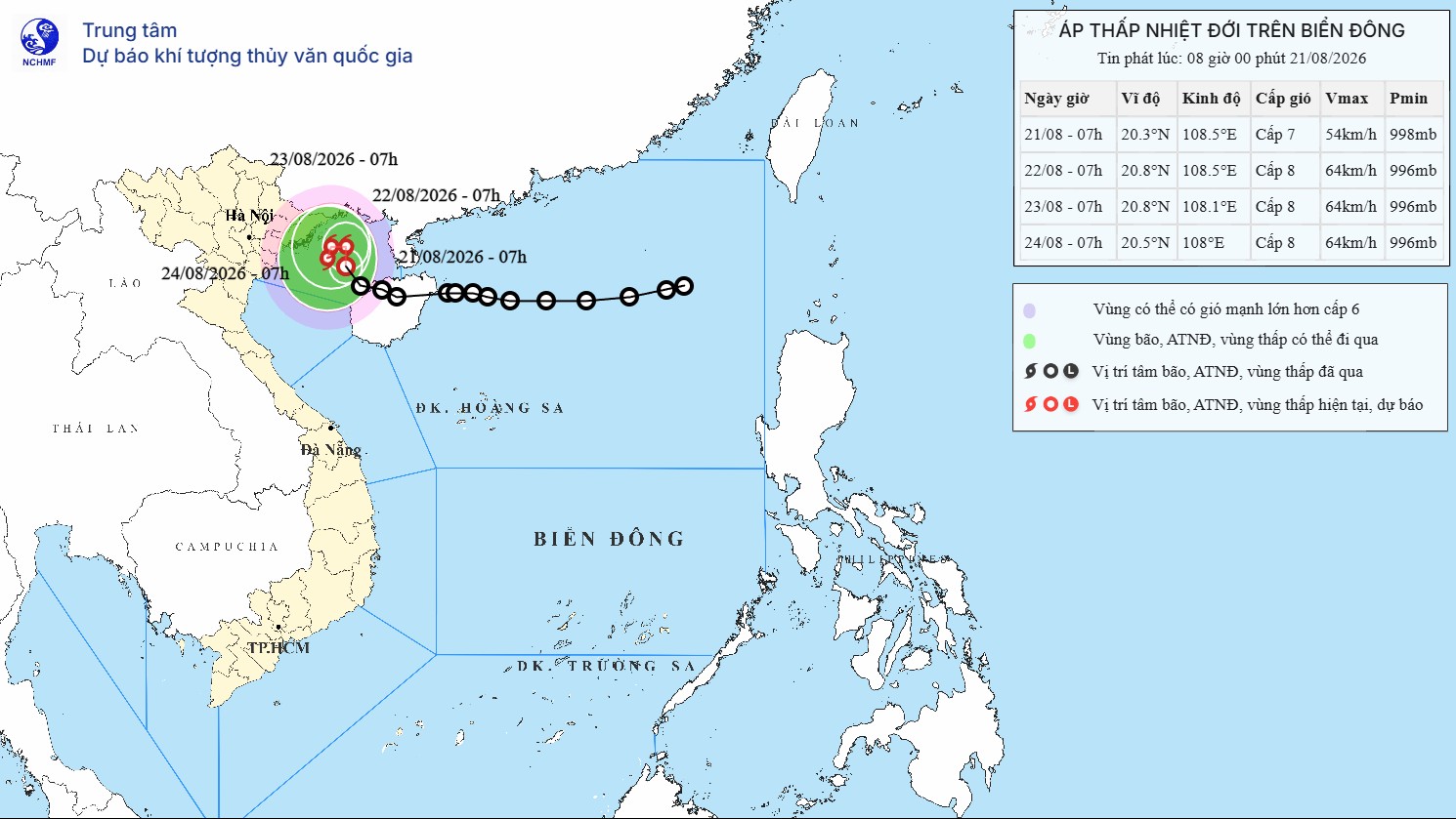 dbqgxtnd202608210800-17872762709471637809172 Áp thấp nhiệt đới quần thảo trên Vịnh Bắc Bộ, 6 tỉnh thành có mưa to nhất - Ảnh 1.