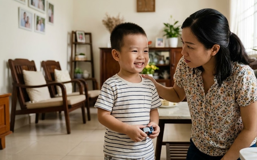 Trẻ chỉ ho thoáng qua sau khi sặc nước rồi trở lại hoàn toàn bình thường có thể được người lớn theo dõi sát.