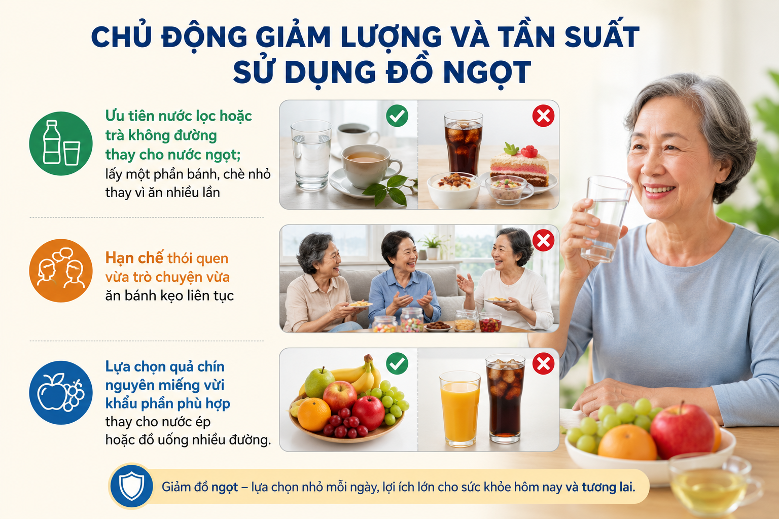 Giảm đường an toàn cho sức khỏe người cao tuổi